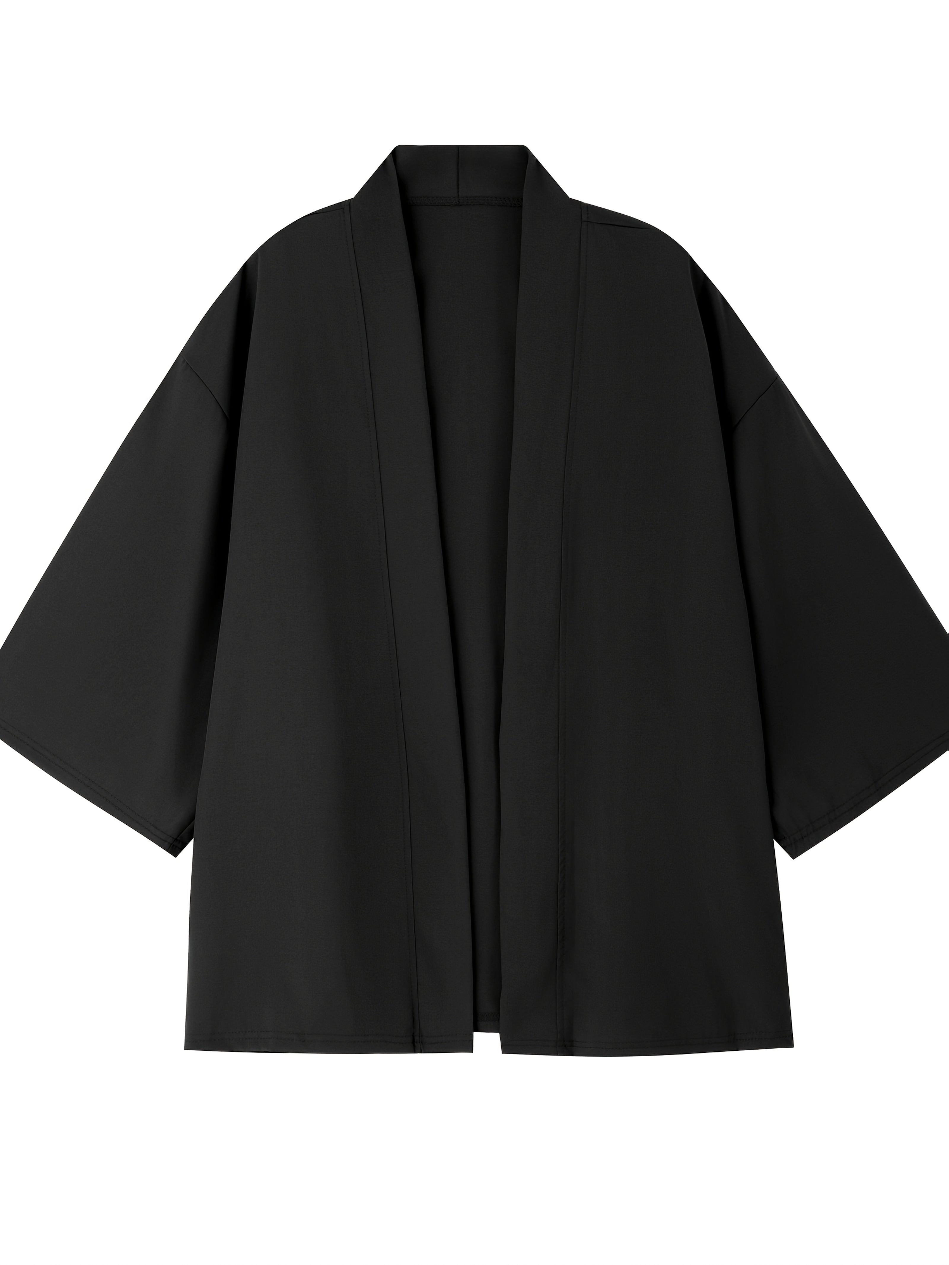 Men's Summer Kimono Shirt Casual Solid Color Three-Quarter Sleeve Open Placket Polyester