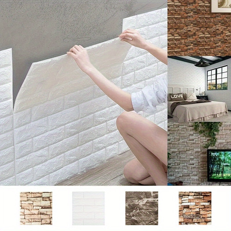 50/100pcs Waterproof Self-Adhesive 3D Brick Foam Wall Stickers for Room Decor