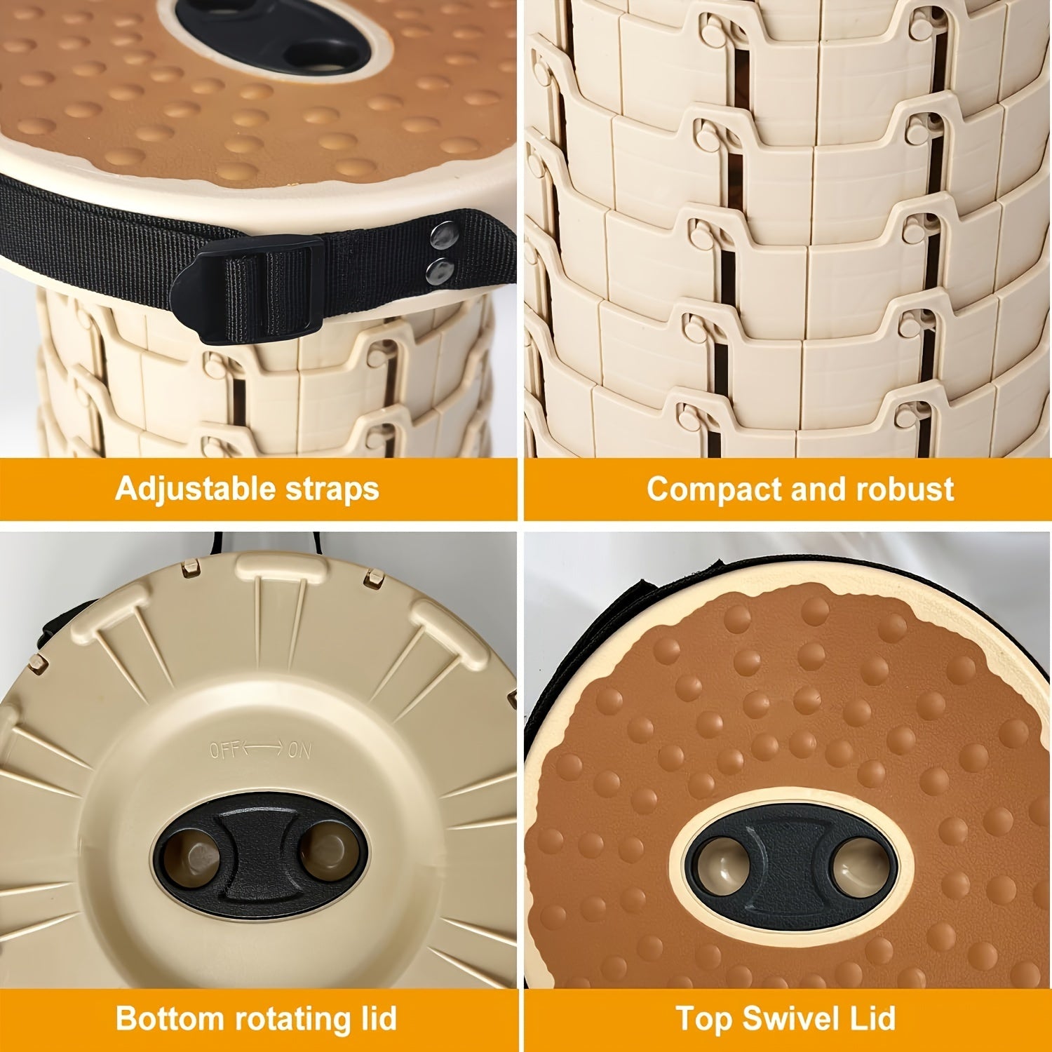 Portable Folding Stool with PU Cushion, 12-Level Adjustable, 226.8KG Capacity for Outdoor Activities