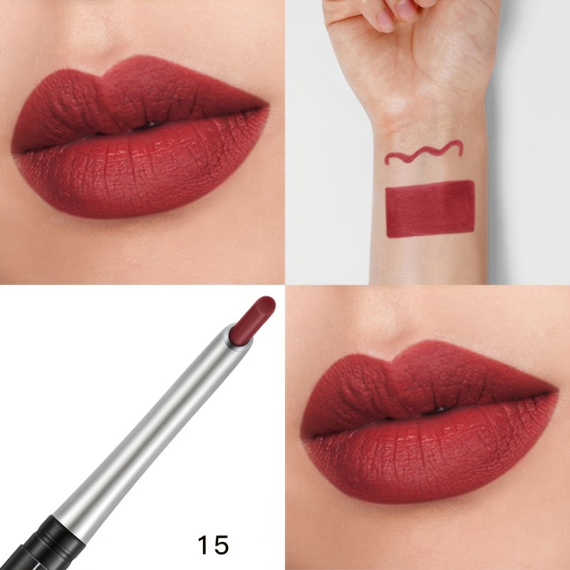 Lápiz delineador de labios mate impermeable para mujer, rojo, contorno, lápiz de labios de larga duración