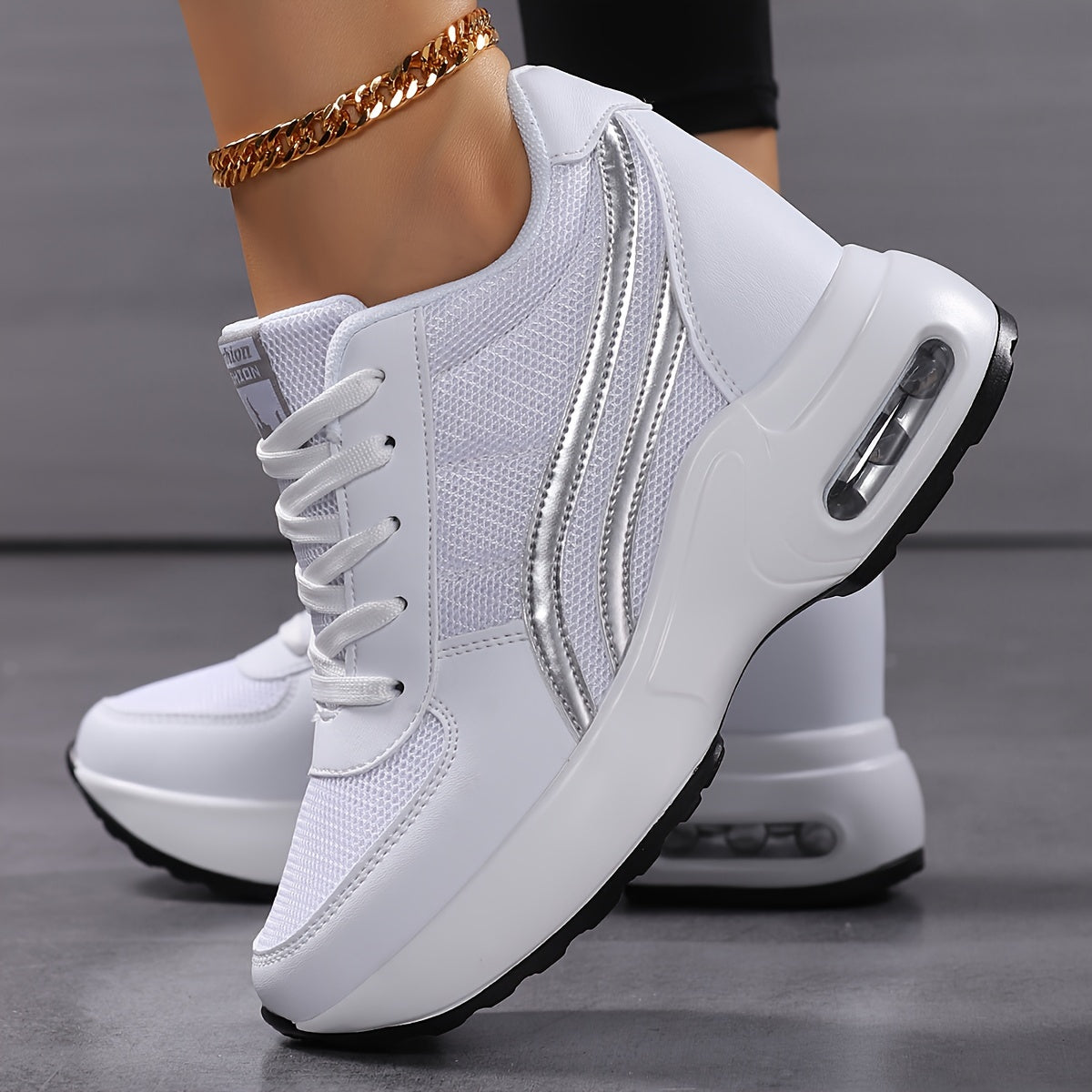 Women's Mesh Wedge Sneakers Casual Lace-Up White Air Cushion Shoes