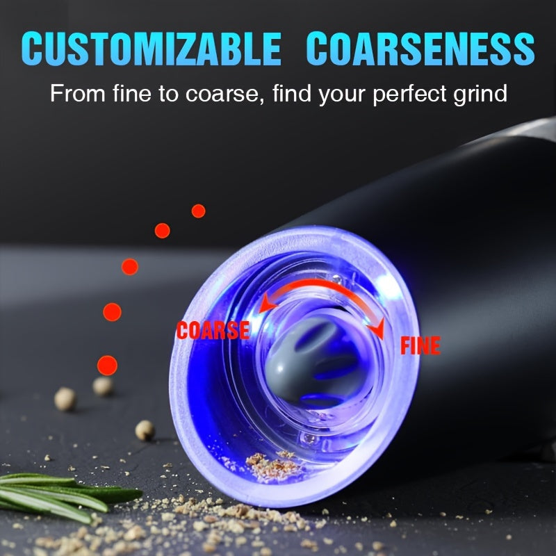 Electric Salt and Pepper Grinder Set with Adjustable Coarseness and LED Light