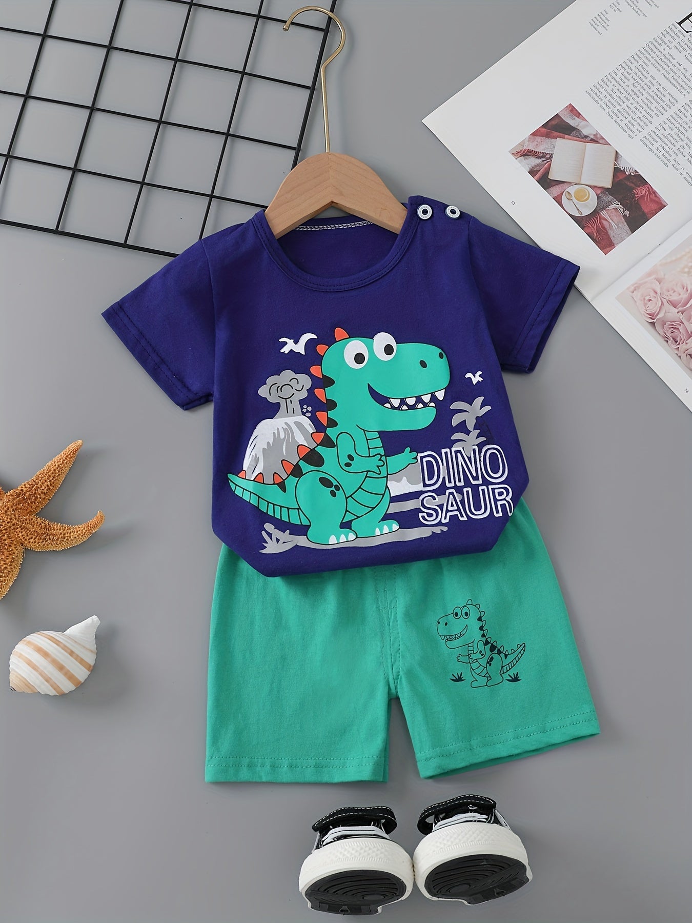 Kids Boys 4-Piece Casual Animal Print Outfit Set Cotton Summer T-Shirt Shorts