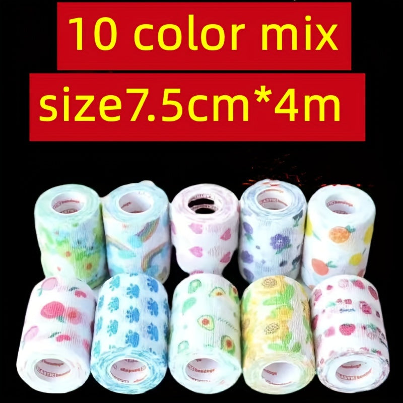 10pcs Assorted Color Self-Adhesive Pet Bandages for Dogs and Cats
