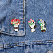 Set of 6 Minimalist Alloy Coffee Flower Enamel Brooch Pins Irregular Shaped Lapel Accessories