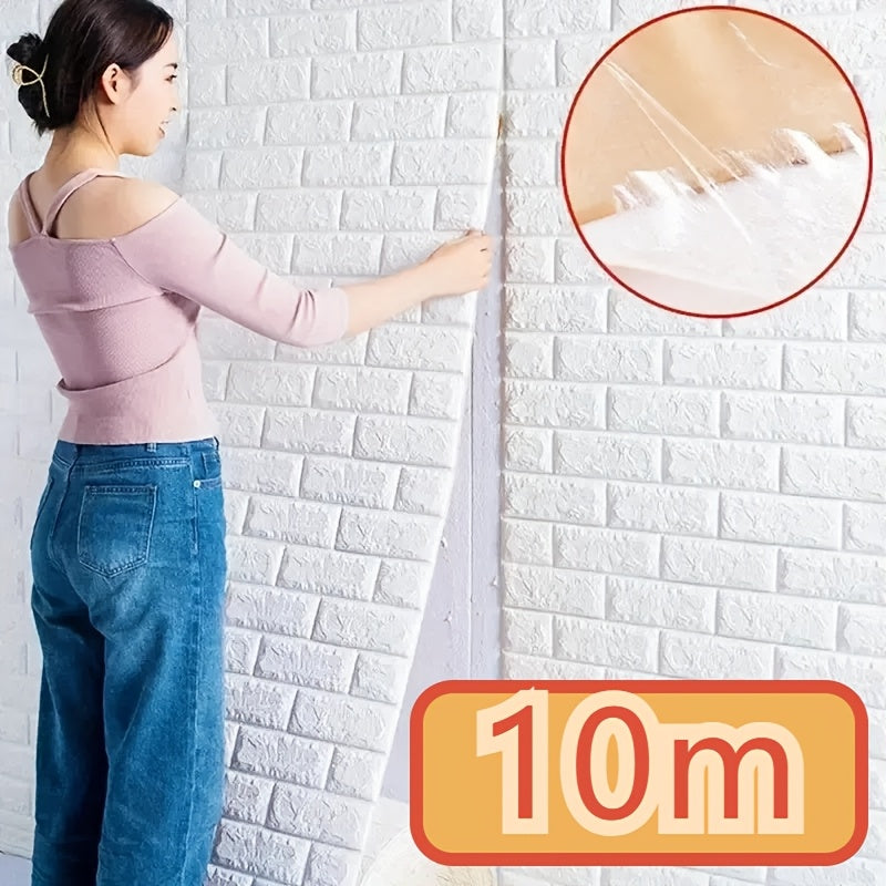 3D Brick Wall Sticker Vinyl Wallpaper Self-Adhesive 10m for Home Decor
