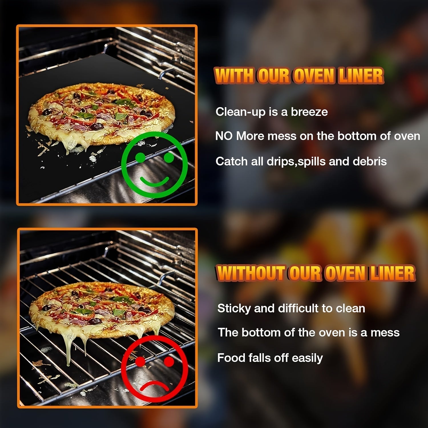 Large Nonstick Oven Liner Reusable Food-Safe Teflon for Oven and Grill