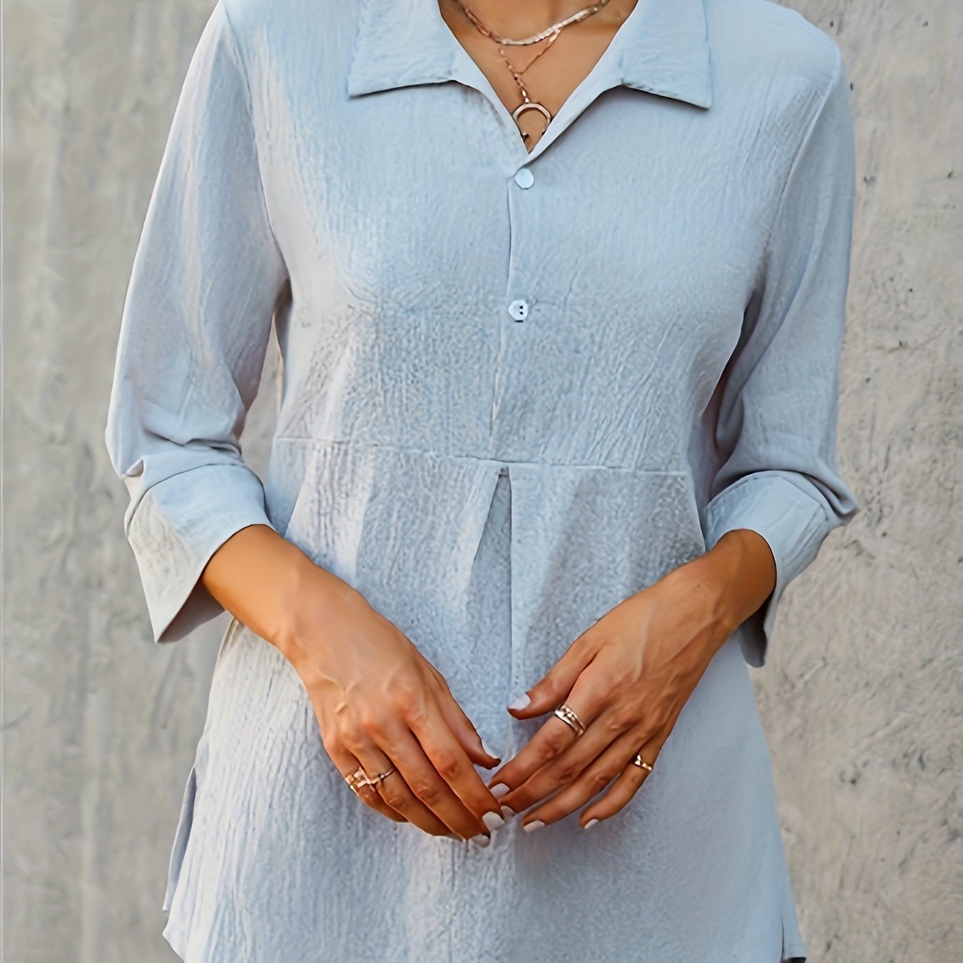 Plus Size Women's Casual Button-Up Shirt Polyester Solid Long Sleeve