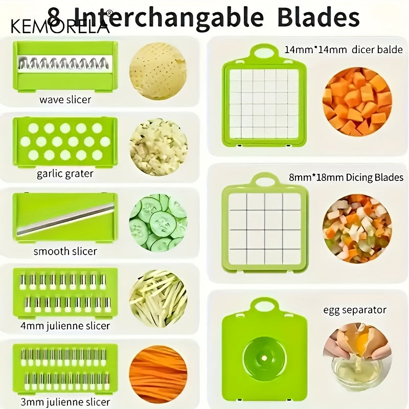 Picadora de verduras 16 en 1 con procesador de alimentos, recipiente, mandolina, rallador de queso, utensilio de cocina