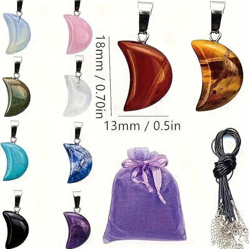 20 Retro Moon-Shaped Pendant Jewelry Making Kit with Black Leather Necklace Chains