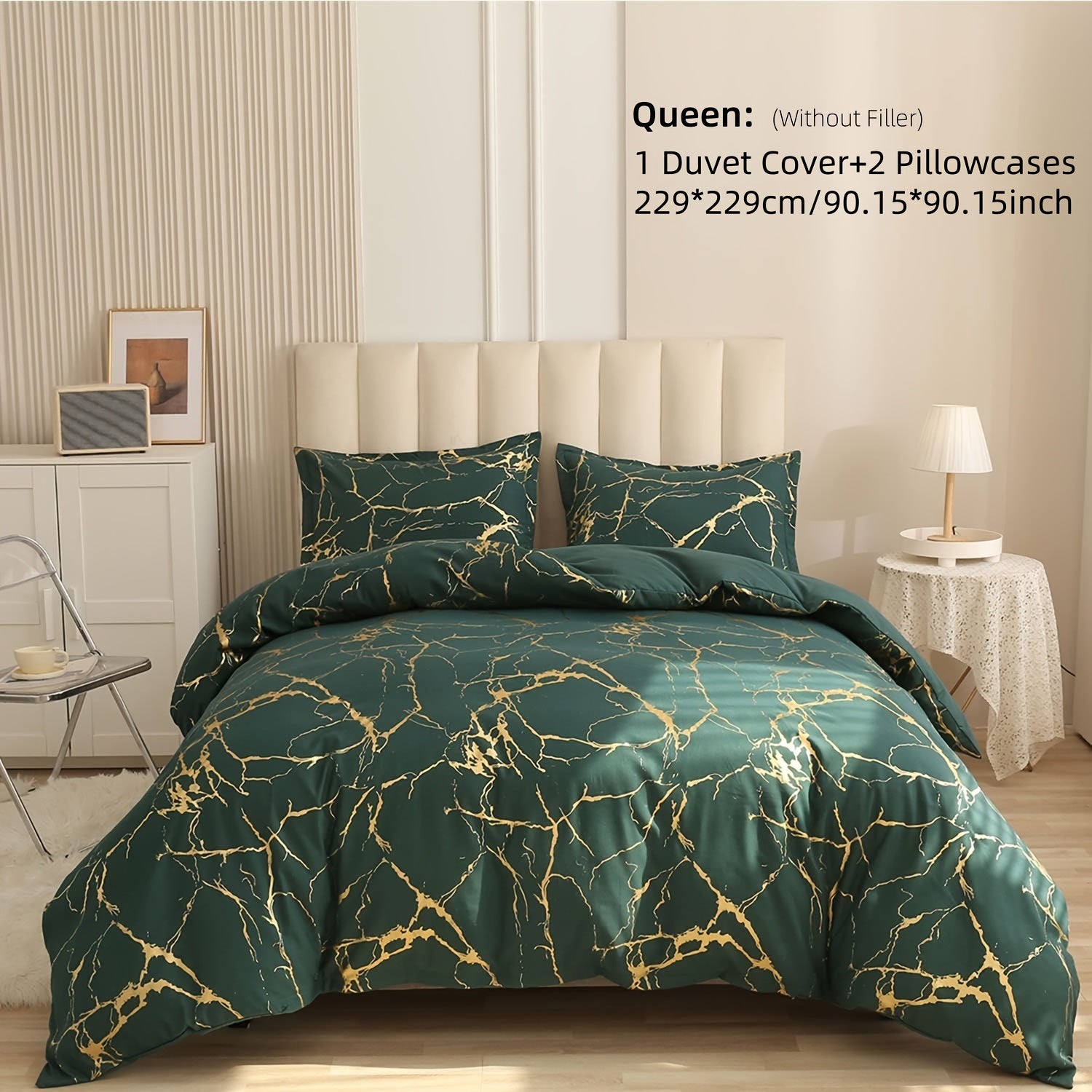 White Marble Pattern Quilt Cover Set with Gold Foil Print 2/3 Pieces Bedding