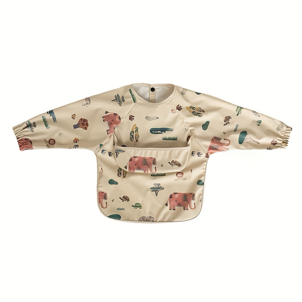 Unisex Baby Long Sleeve Bib Waterproof Debris Collection Pocket Toddler Feeding Apron