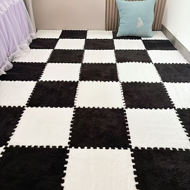 Juego de 24 alfombrillas de felpa floral entrelazadas de forma cuadrada para salón y dormitorio