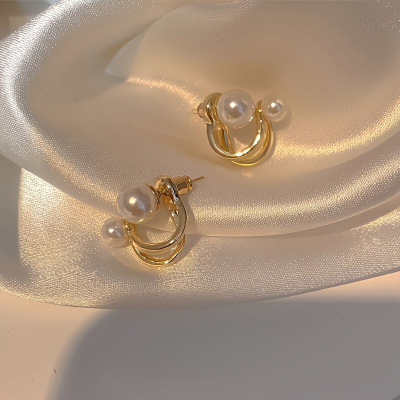 Kundalik va bayram kiyimlari uchun zamonaviy retro uslubidagi soxta marvaridli sirg'alar, 925 sof kumushdan tayyorlangan, ko'p funksiyali fransuz dizayni.