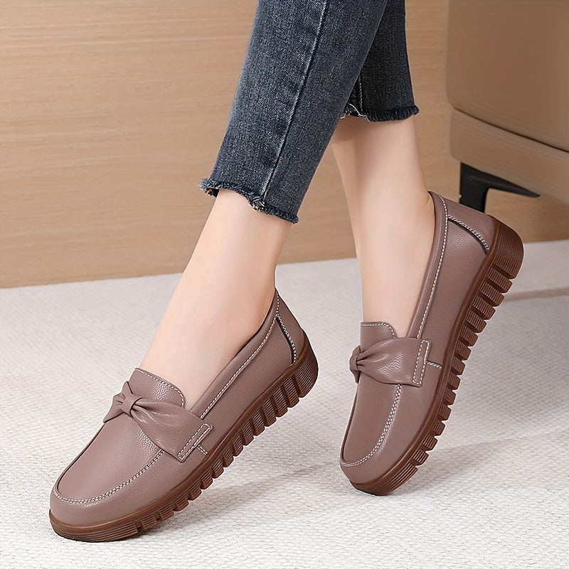 Women's Slip-On Loafers with Bow in Black White Red Brown Gray Lightweight Casual Shoes