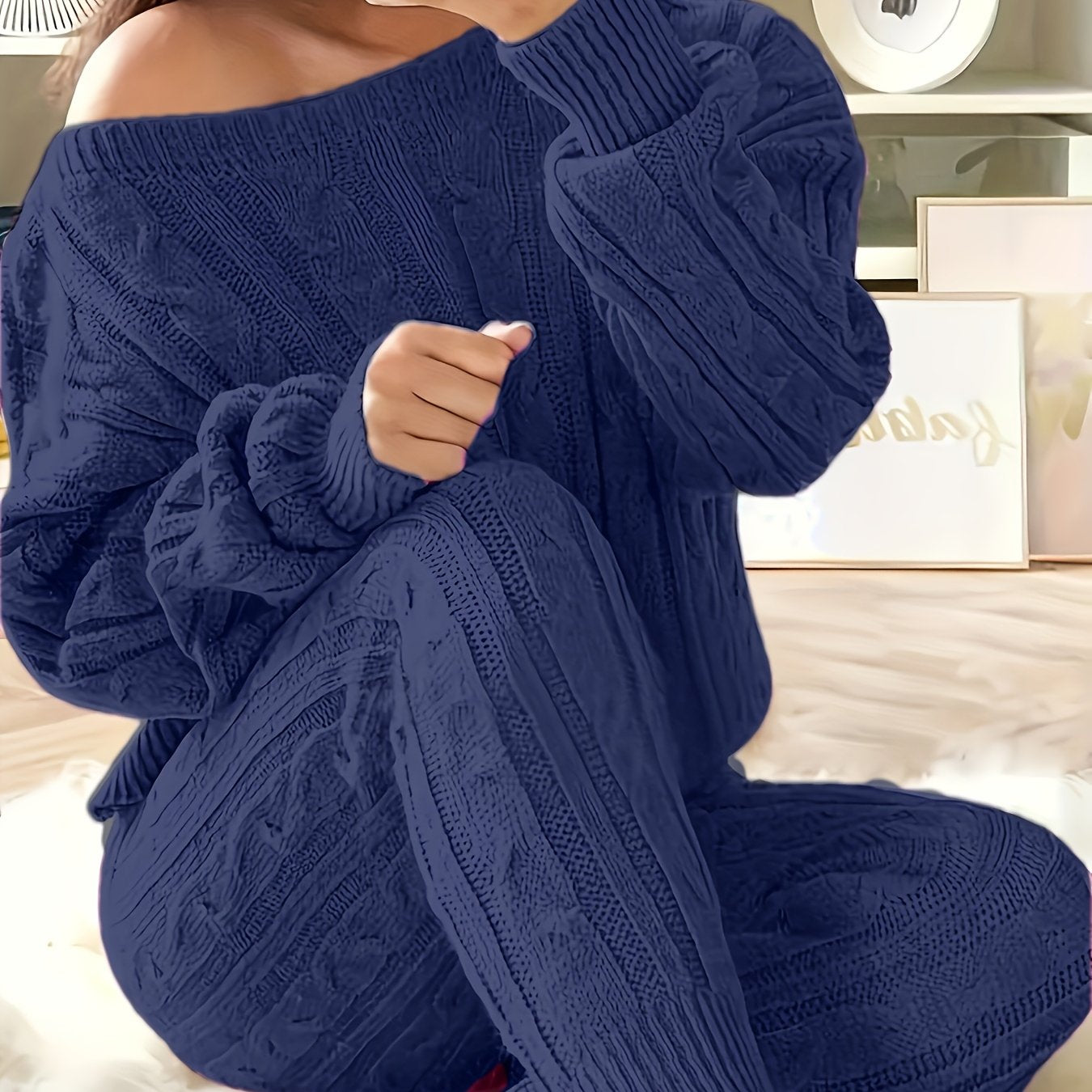 Plus Size Women Casual Sweater Pants Two-Piece Set Grey Large