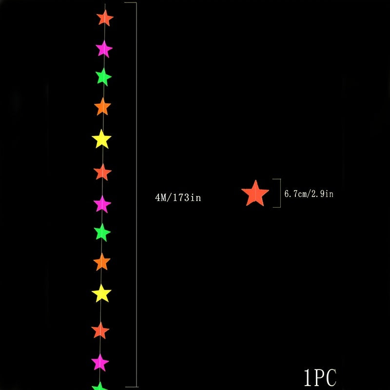 Fluorescent Paper Decorations with Star Discs Triangles and Pull Flowers for Parties