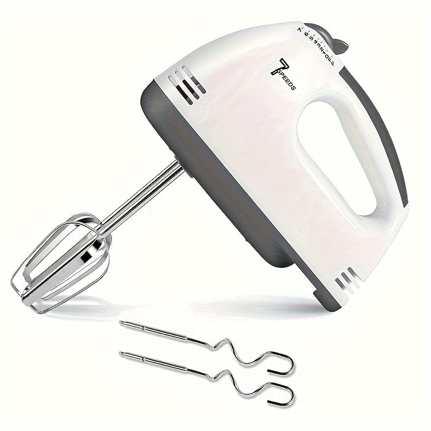 Electric Mixer 7-Speed Stainless Steel Beaters White Baking Whisk