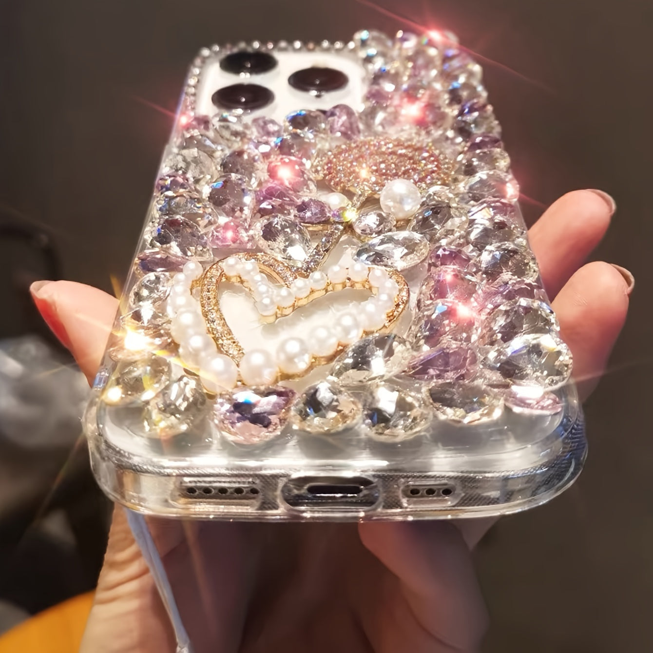 Luxury Pink Crystal TPU Phone Case with Rhinestones and Lanyard for iPhone 16 Pro Max and 15 Plus