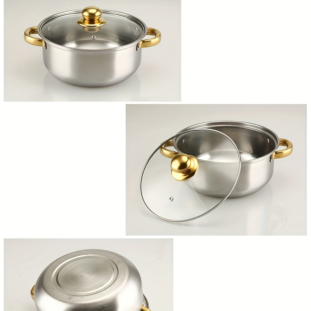 Juego de utensilios de cocina de acero inoxidable 5 ollas con tapas para cocinas de gas y inducción