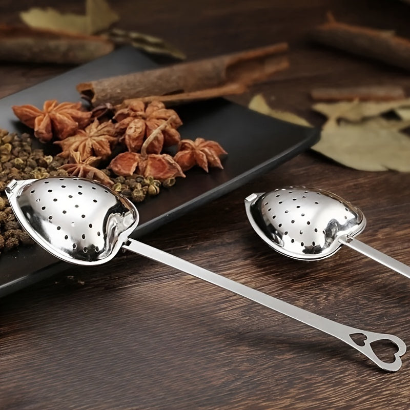 Infusor de té de acero inoxidable en forma de corazón con mango largo para té verde y hierbas