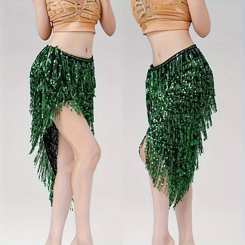 Sequined Tassel Skirt for Belly Dance Performance Waist Woven Beach Party