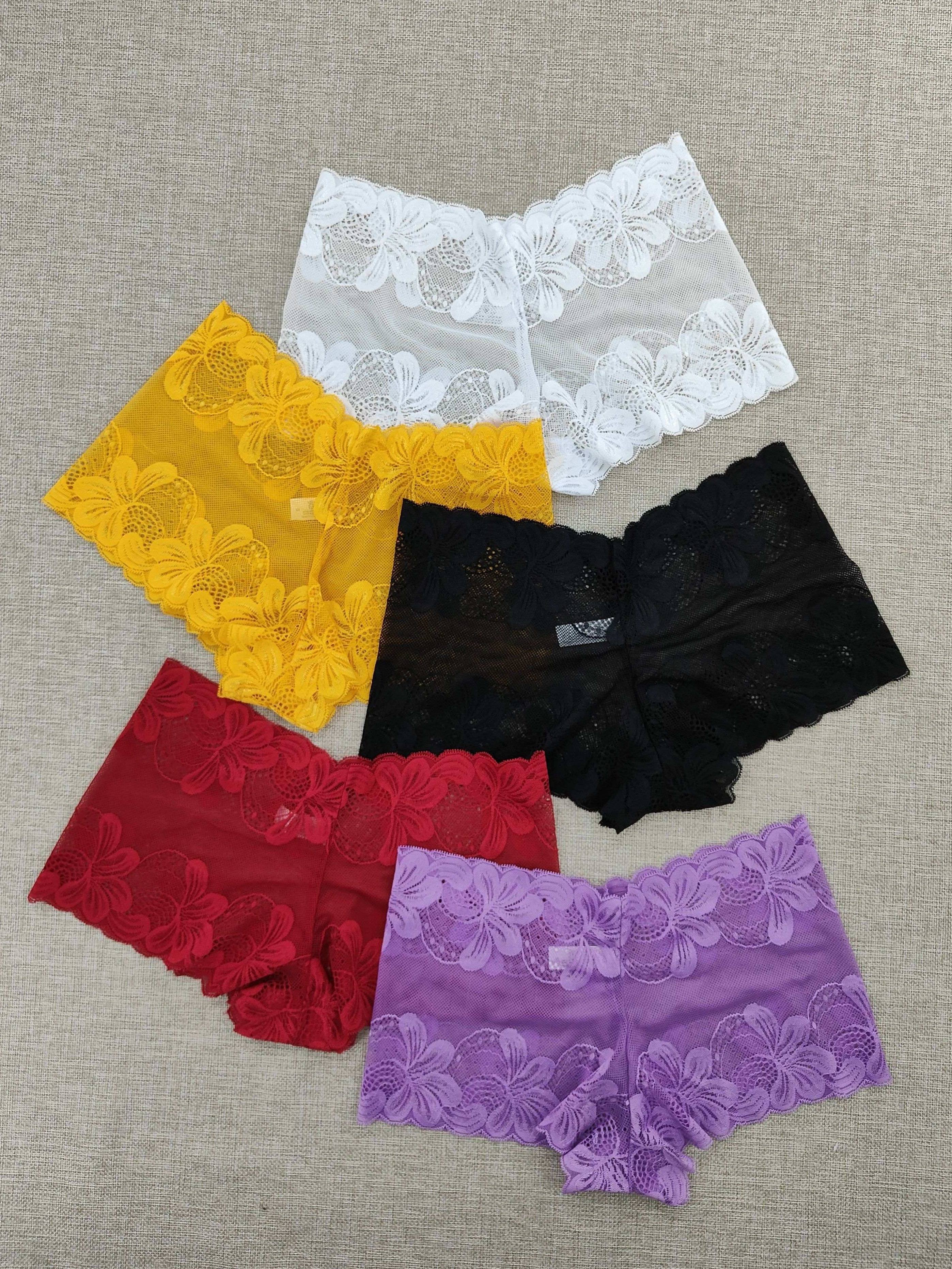 Women's Lace Boyshort Panties 5-Pack Non-See-Through Nylon Blend Underwear