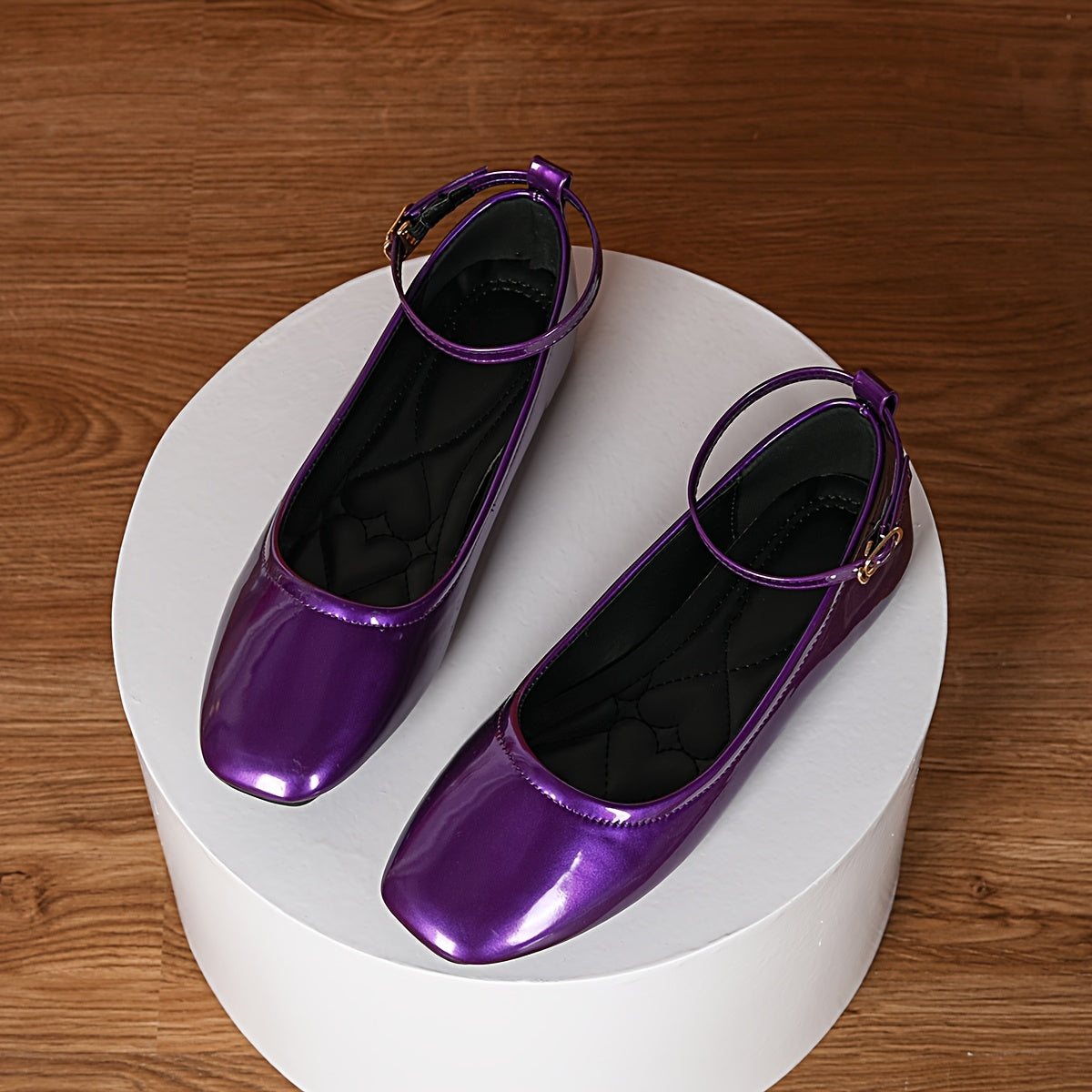 Women’s Purple Mary Jane Flats with Buckle Adjustable Strap Synthetic Shoes