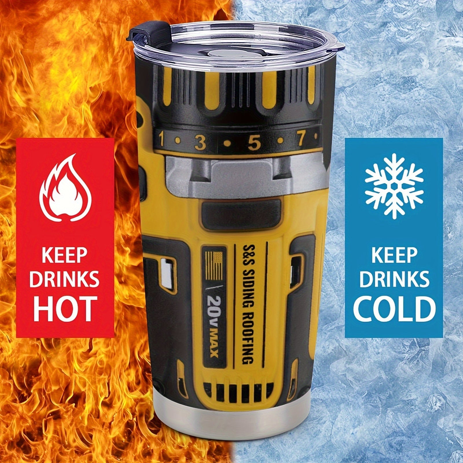 20oz Stainless Steel Insulated Tumbler with Tool Pattern for Coffee Travel Sports