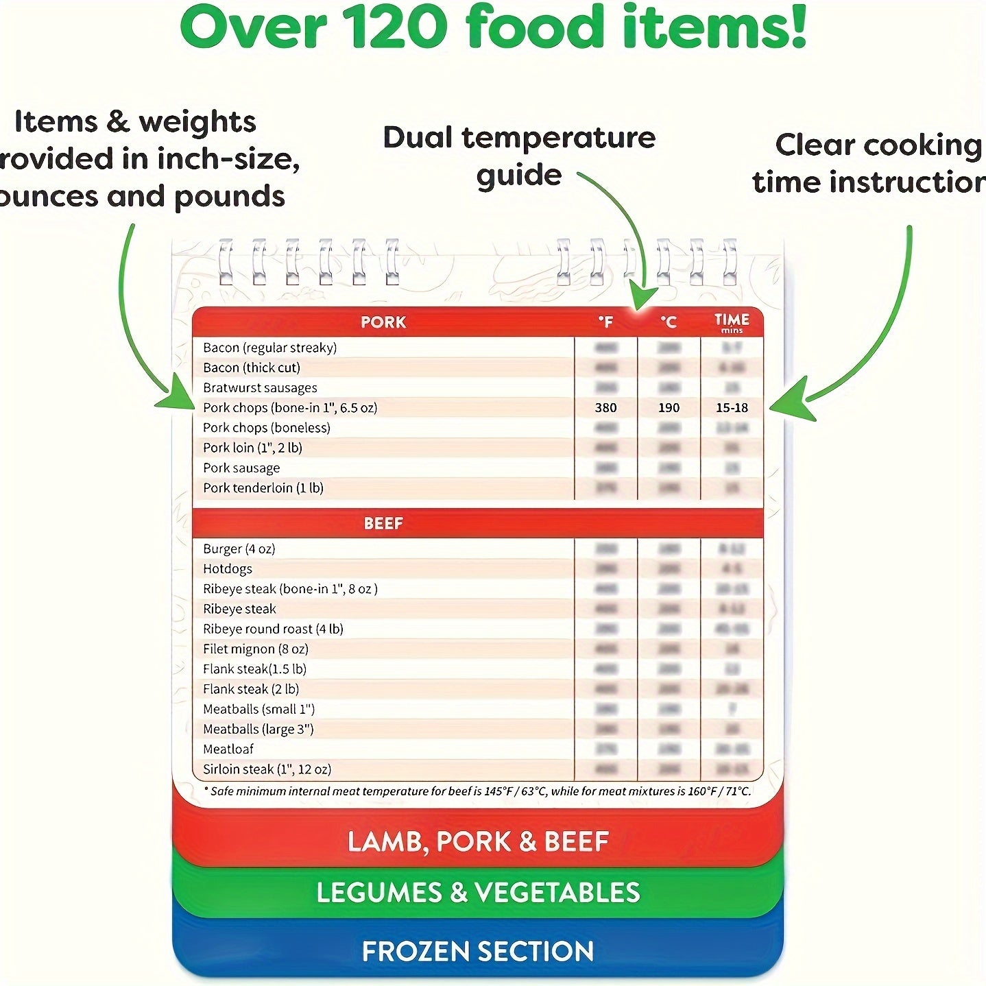 Guía de cocina con libro de recetas para olla a presión, tabla de tiempos, libros de cocina, imanes, conversión de cocina