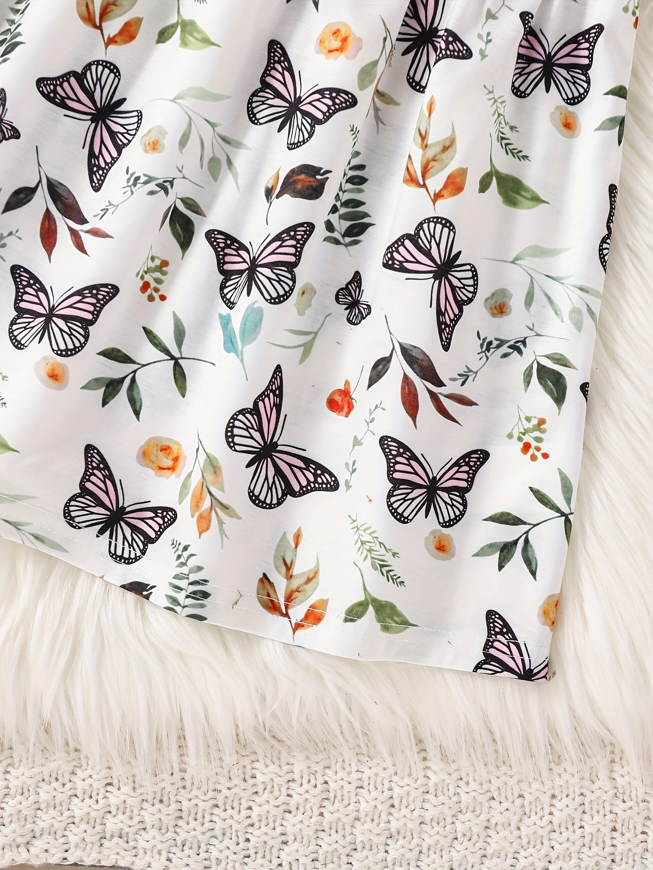 Conjunto de vestido de dos piezas para niñas con patrón de mariposa y cárdigan de mezclilla para primavera y otoño