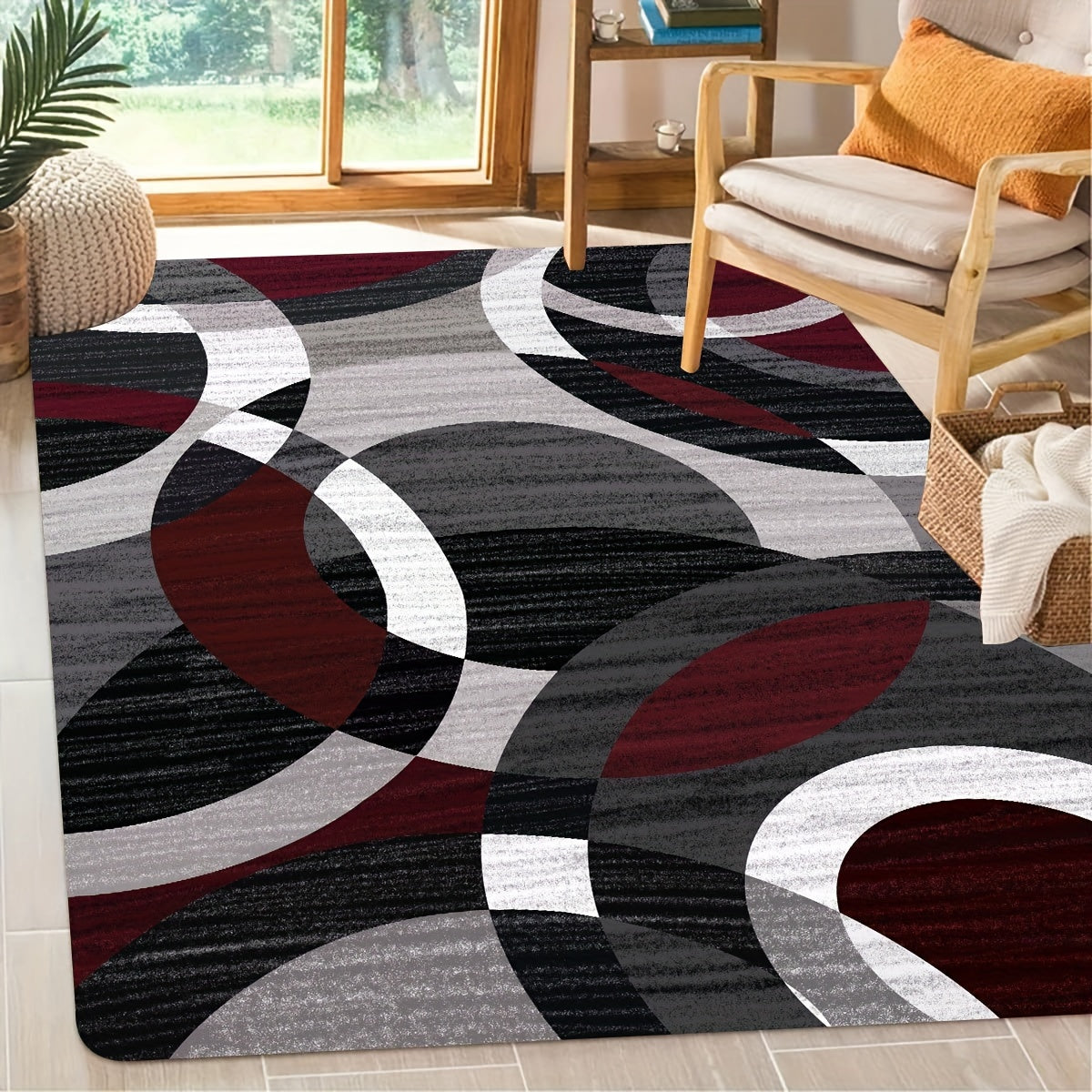 Zamonaviy Nordik geometrik naqshli gilam, mashina bilan yuviladigan pol matosi, mehmonxona va yotoq xonasi uchun