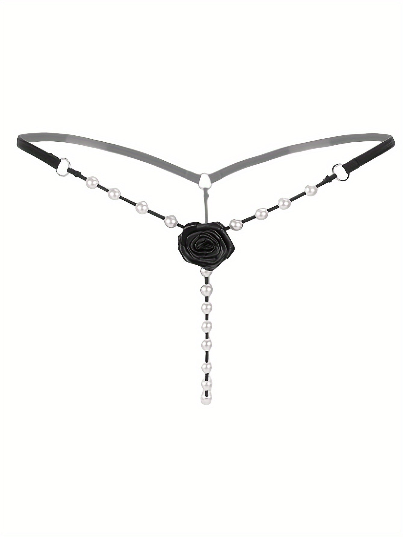 Women's Floral Patch Thongs with Faux Pearl Embellishments Low Waist Open Crotch Lingerie