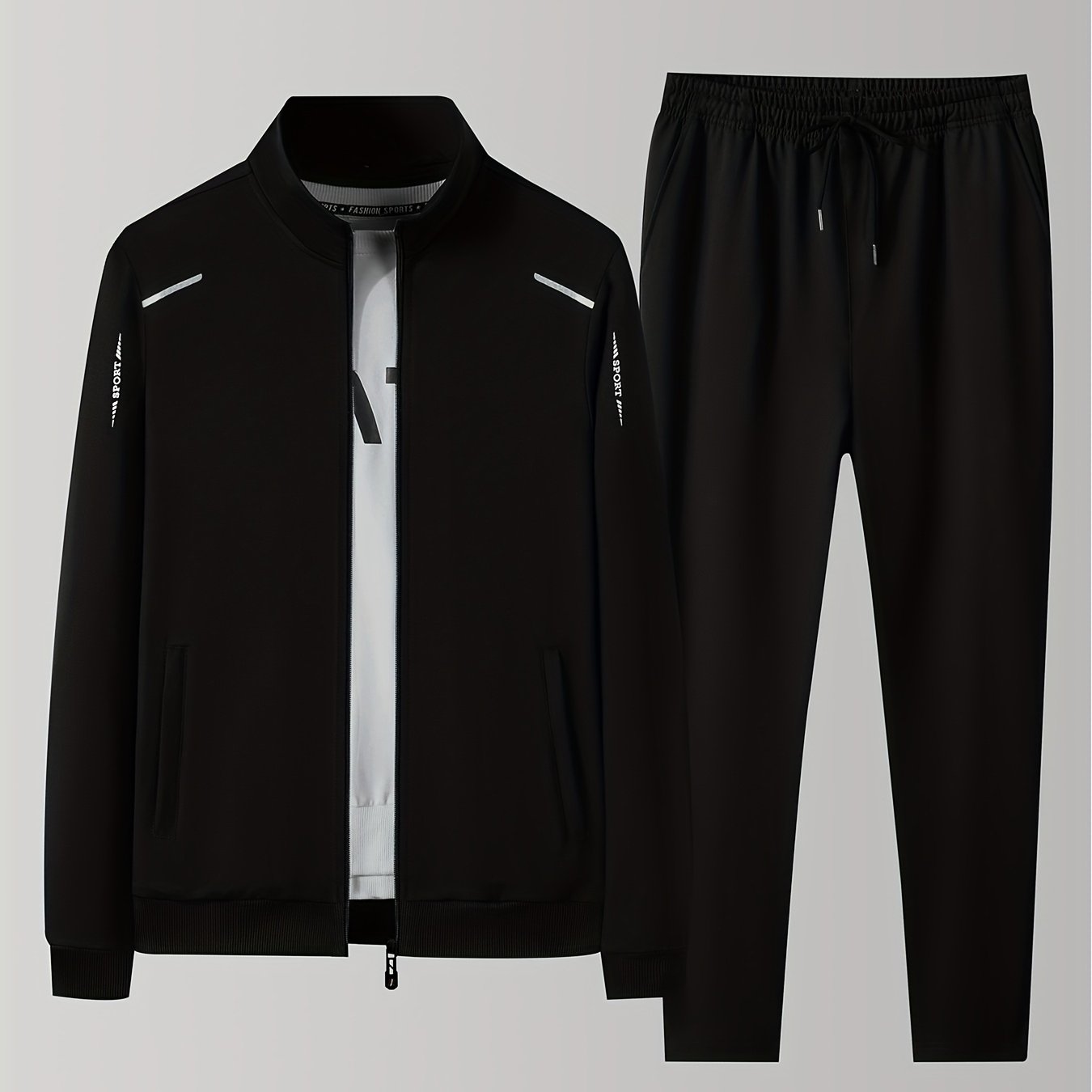 Men's Long Sleeve Jacket and Pants Set with Letters and Stripes for All Seasons