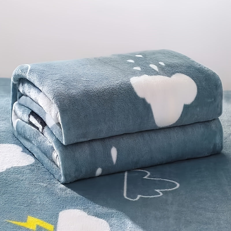Голубое и белое полосатое одеяло из кораллового флиса с оленями, мягкое и уютное плюшевое для детей и взрослых