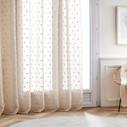 Sheer Panel with Rod Pocket Top, Boho Polka Dot Embroidery, Room Darkening Drapery