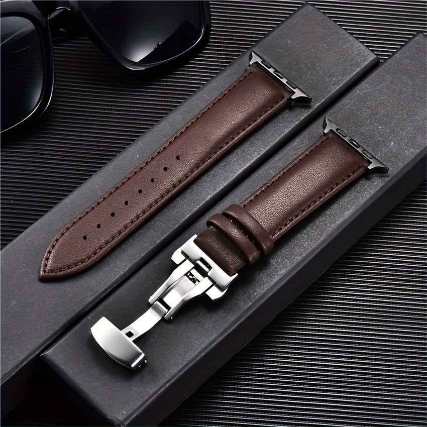 PU Leather Watch Band with Butterfly Clasp Compatible with All Apple Watch Models 38/40/41mm 42/44/45/49mm