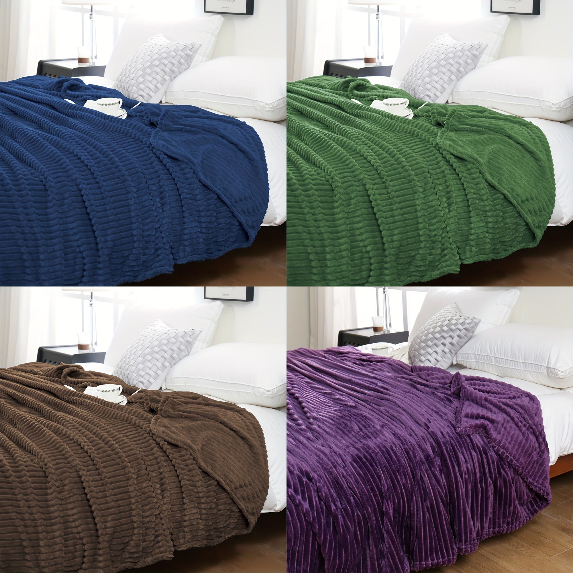 Manta de felpa 220GSM con ribete suave y cálida para todas las estaciones, cama, sofá, oficina, blanco, gris, negro, beige