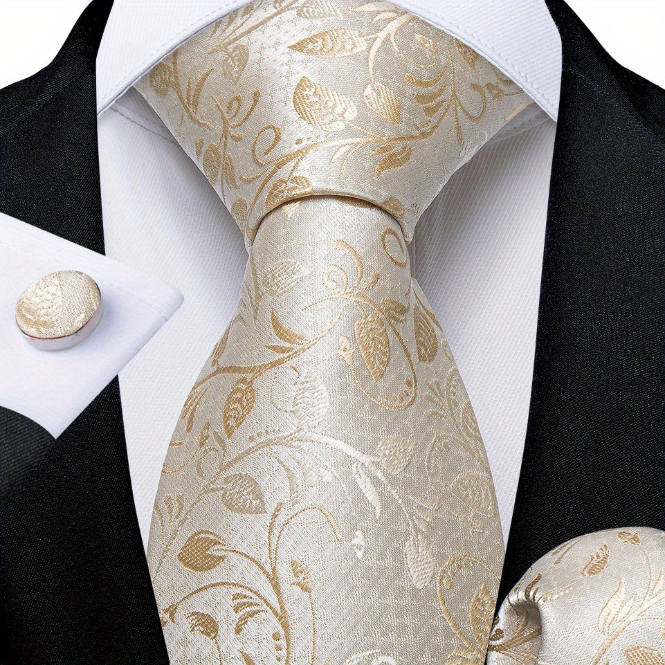 Мужской набор светлого цвета с галстуком-пейсли, платком и запонками для свадьбы или в подарок