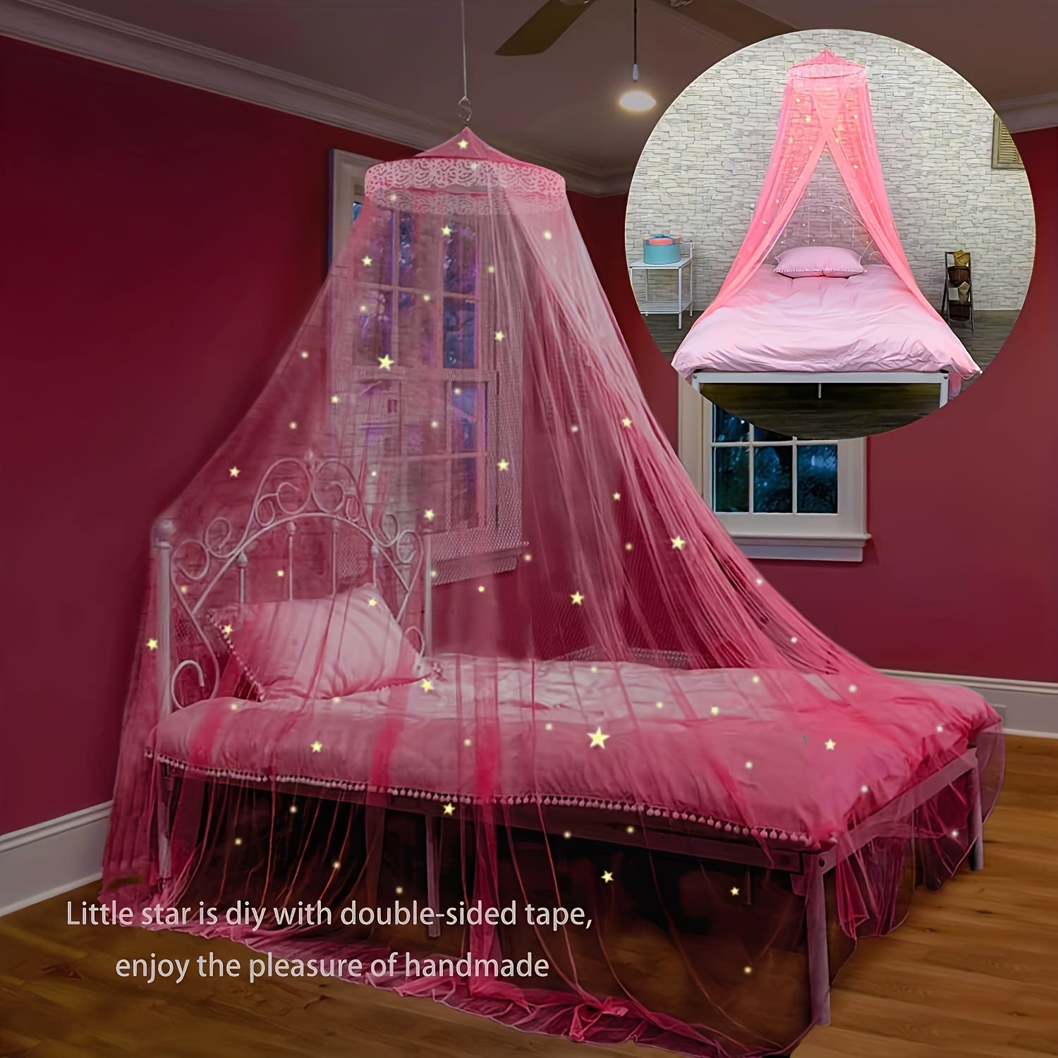 Mosquitero rosa para cuna de bebé con estrellas que brillan para decorar la cuna y el dormitorio