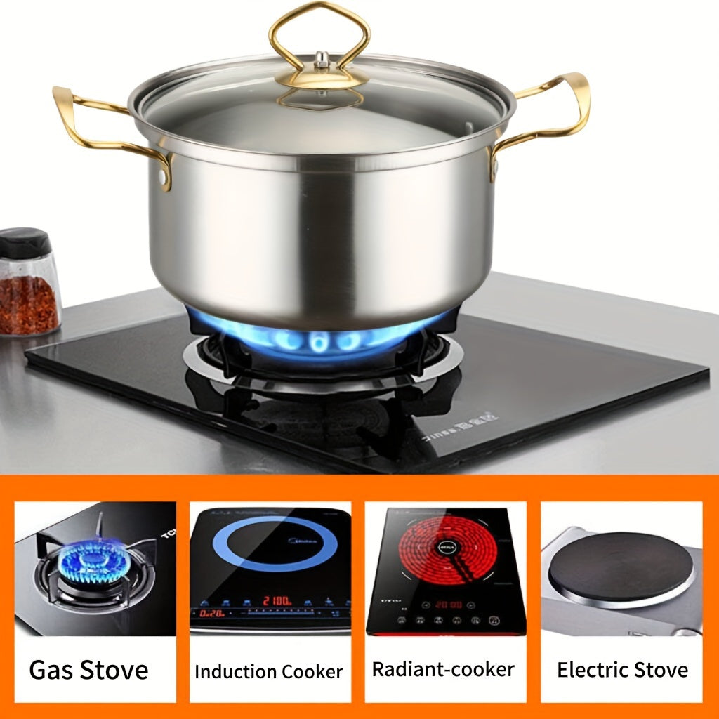 10-Piece Stainless Steel Cookware Set with Glass Lids Double Handles Golden Finish