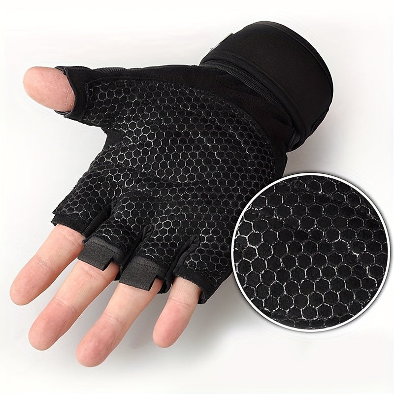 Unisex Polyurethane Gel Padded Fingerless Gloves Anti-Skid Compression
