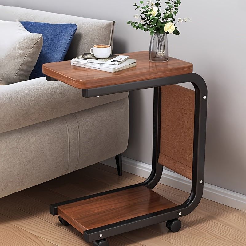 G'ayrioddiy va zamonaviy, g'ildirakli yon stol, oson ko'chiriladigan ko'p funksiyali aylanuvchi dizayn, tortib olinadigan divan yon shkafi, yashash xonasi uchun minimalist zamonaviy kofe stoli yoki