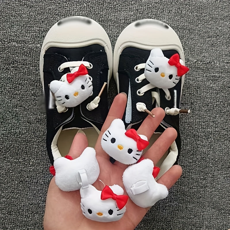 Kids Plush Shoe Laces 2/4pcs 3D Hello Kitty Sneakers Decorative