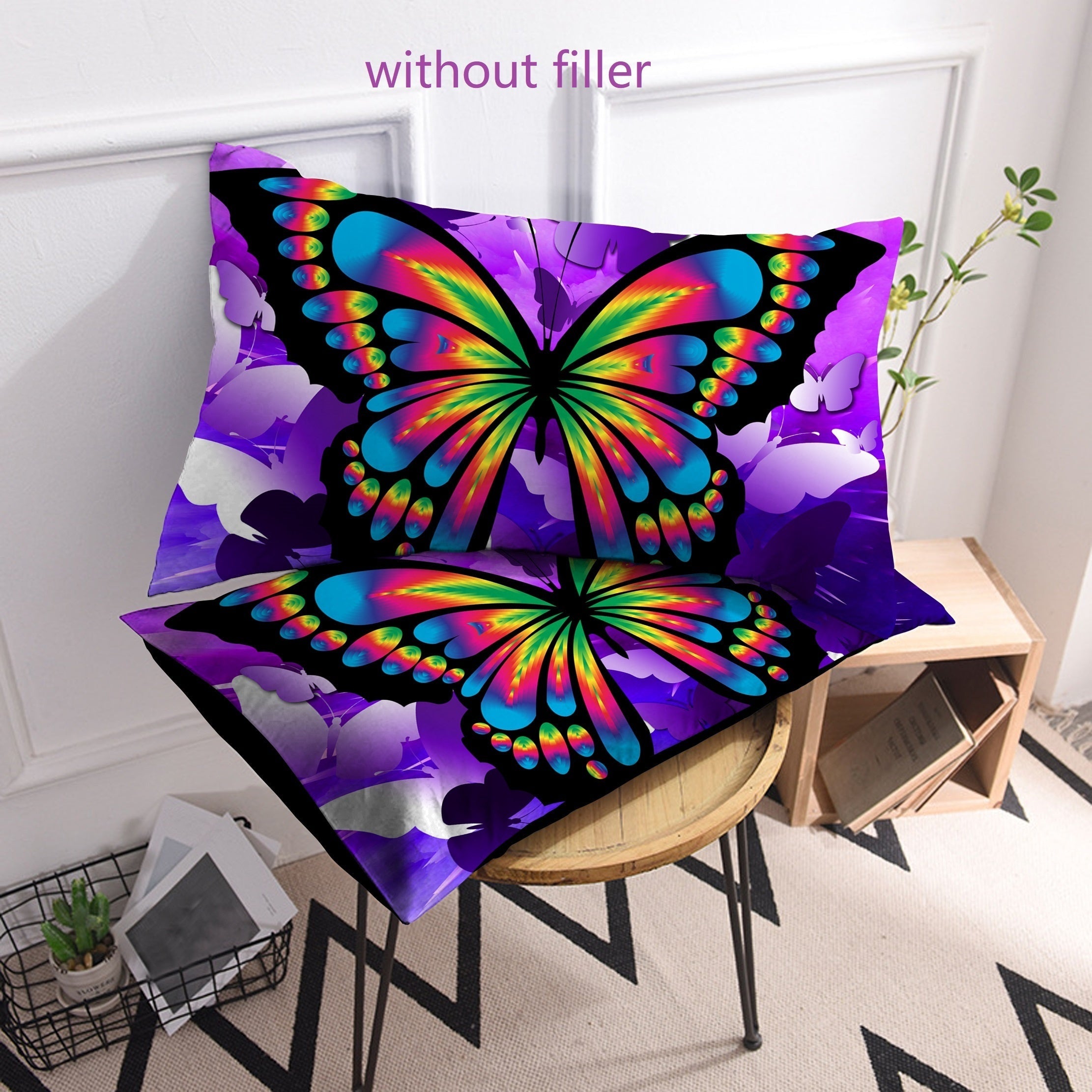 Set of 2 Glow-in-the-Dark Butterfly Pillowcases Soft Breathable Stylish Envelope Covers