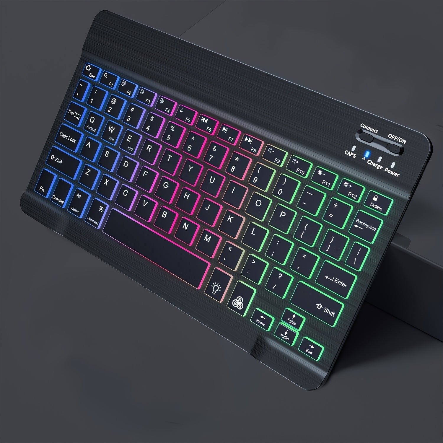 "Orange ELFO Wireless Keyboard for Tablets, Android, iOS, Windows - Rainbow Backlit, Rechargeable, Type-C Charging, iPad 4, Linux OS, No Quick Charge, 280mAh Battery"