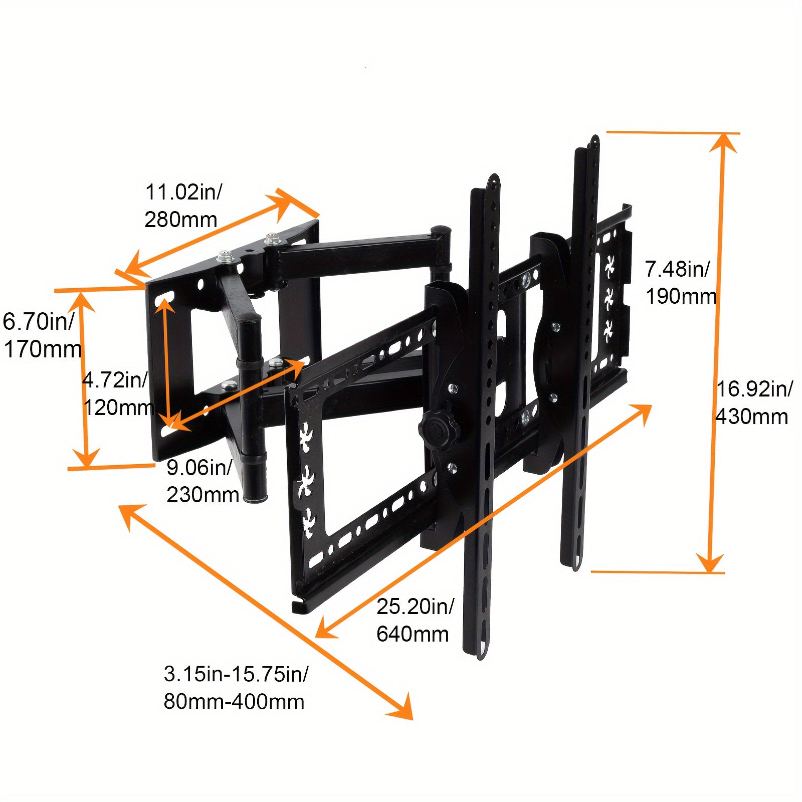 Регулируемый кронштейн для настенного крепления телевизора Full Motion — совместим с экранами 26–70 дюймов, поворачивается и наклоняется, поддерживает VESA 600x400 мм, грузоподъемность 49,9 кг