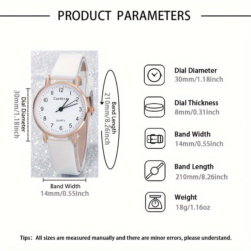 Ladies Fashion Quartz Watch Ring Necklace Set with Faux Leather Straps and Gift Box