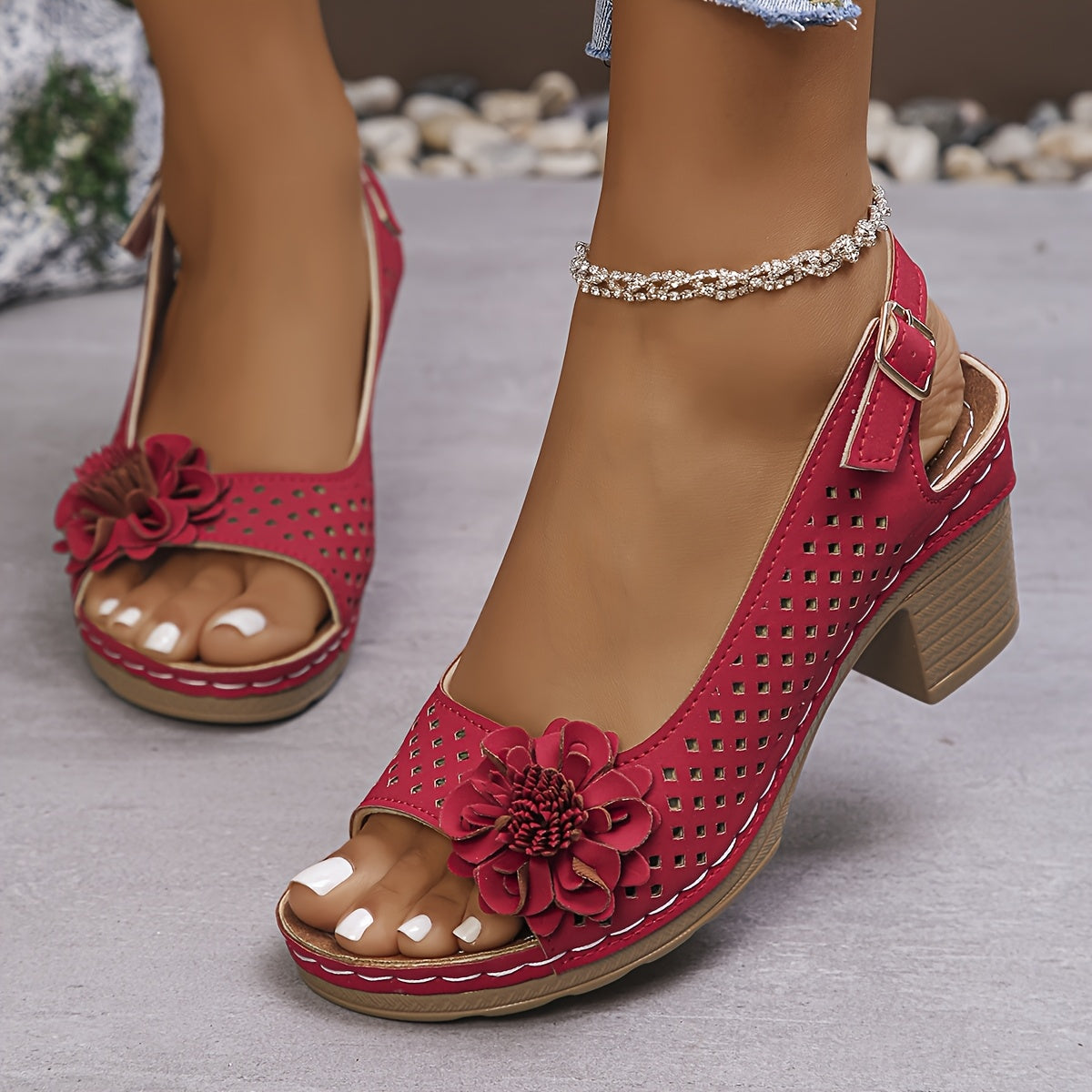 Women's Summer Casual Wedge Sandals Breathable Synthetic Floral Embellishments