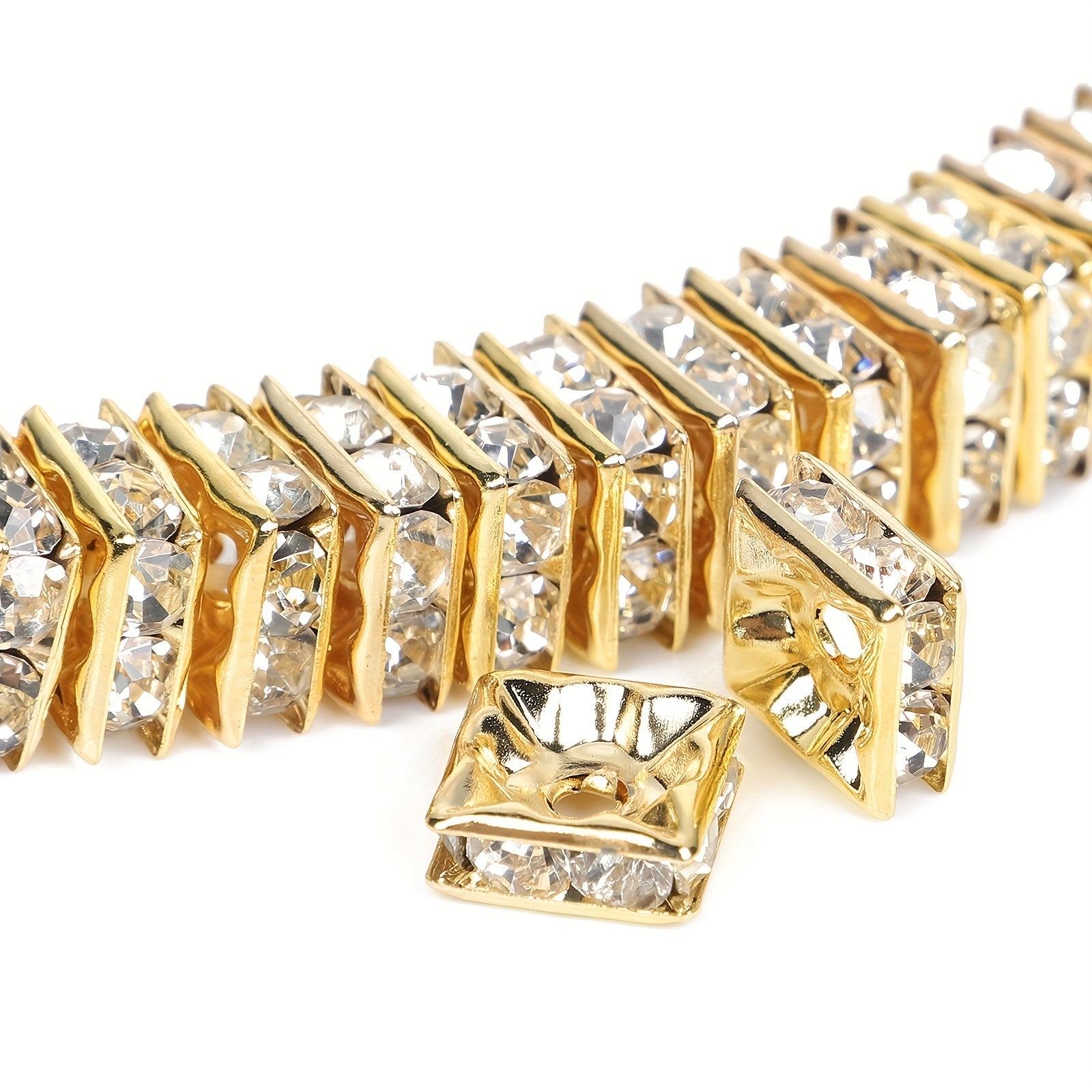 Pulsera de rueda espaciadora con diamantes y anillo de taladro cuadrado hechos a mano con diamantes de 6/8 mm